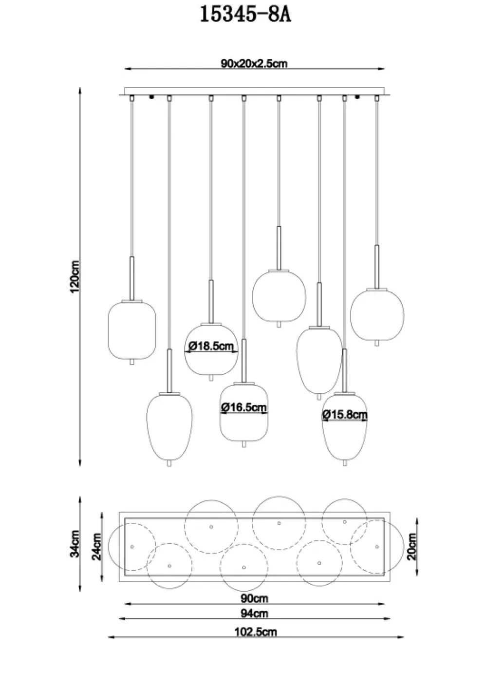 Globo Lighting Blacky 102cm taklampa