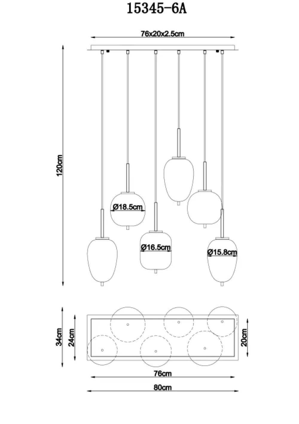Best Globo Lighting Blacky 80cm taklampa