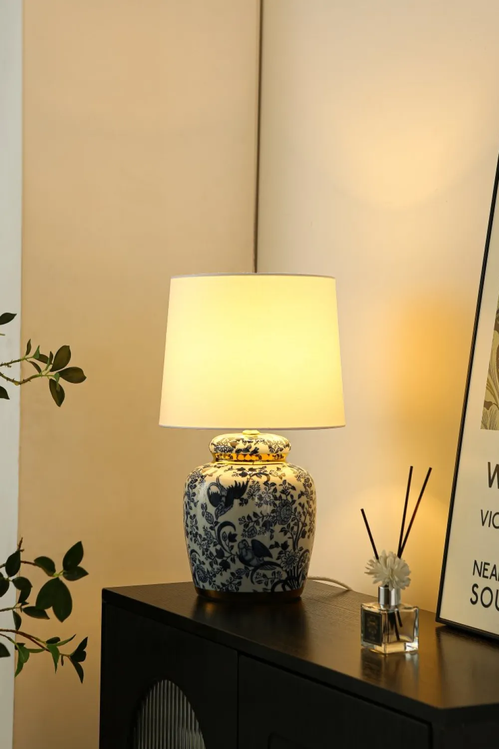 Lampan Blomstermåla 43cm bordslampa Blå