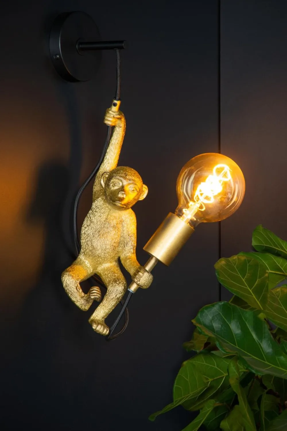 Outlet Lucide Extravaganza Chimp 48cm vägglampa Svart