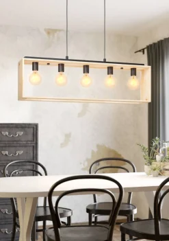 New Eglo Famborough 100cm taklampa Ljust trä