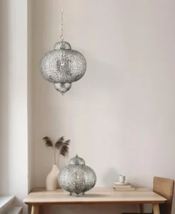 Hot Searchlight Fretwork 30cm bordslampa Silver