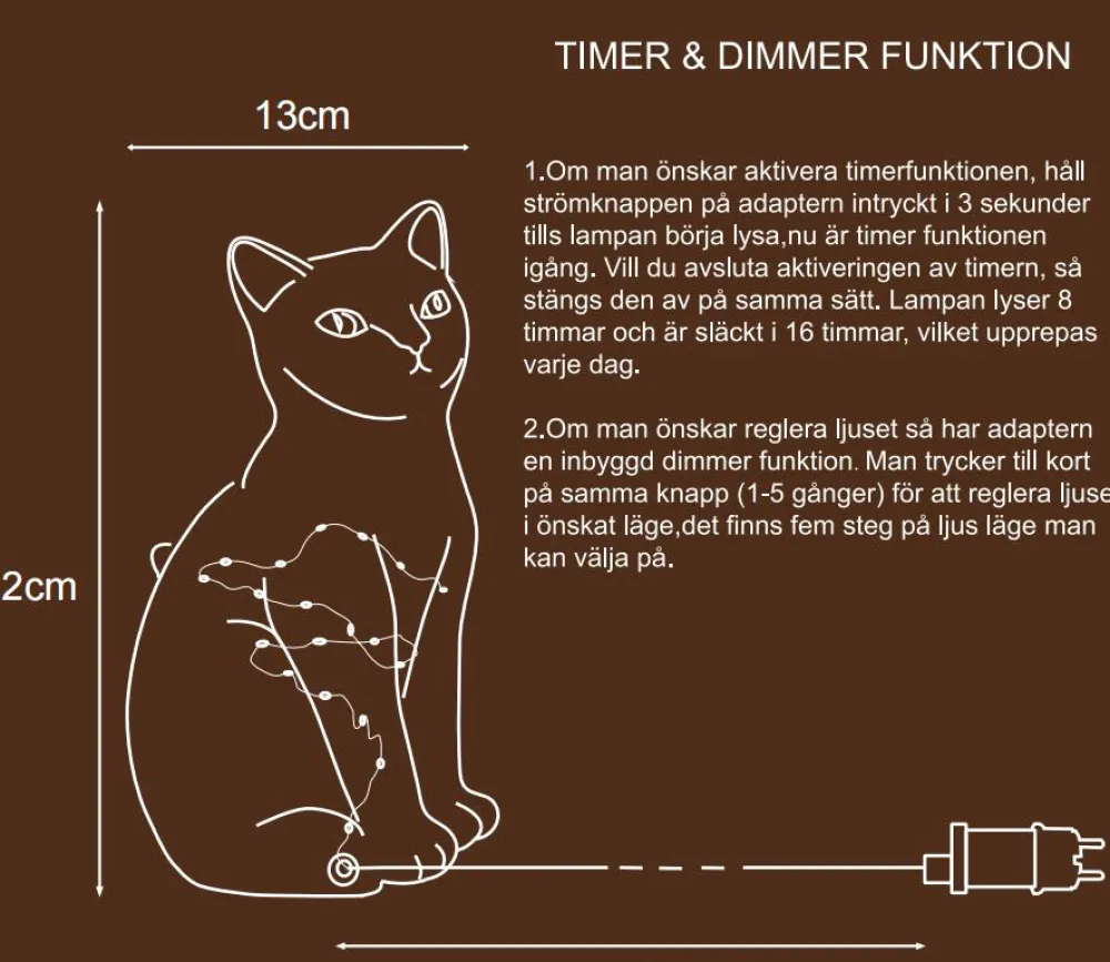 Best Pixie Design Katt 22cm bordslampa