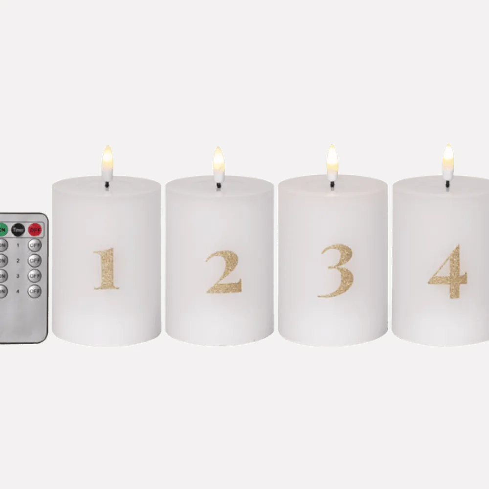 Best Star Trading LED Blockljus Flamme Advent Vit