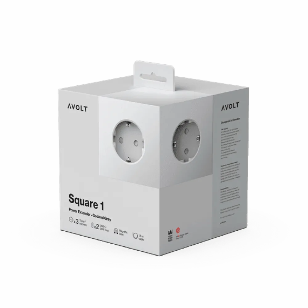 Outlet Avolt Square 1 with 30W Dual USBC & Magnetic base, 1.8m